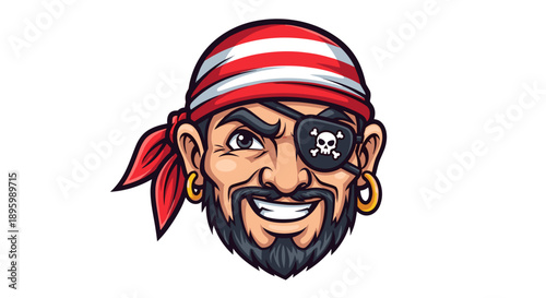 Cartoon Pirate Character with Eyepatch and Bandana.