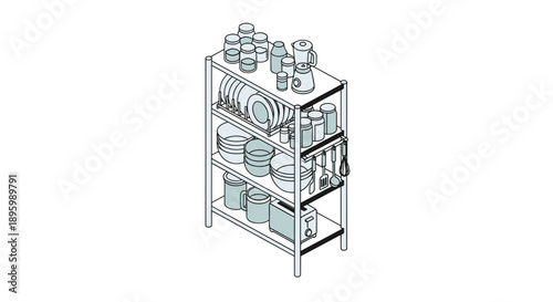 Dish Rack with Dishes and Utensils.