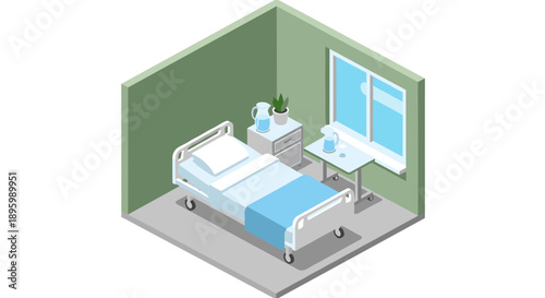 Hospital Room with Bed and Furniture.