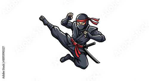 Ninja Warrior Cartoon Character in Action Pose.