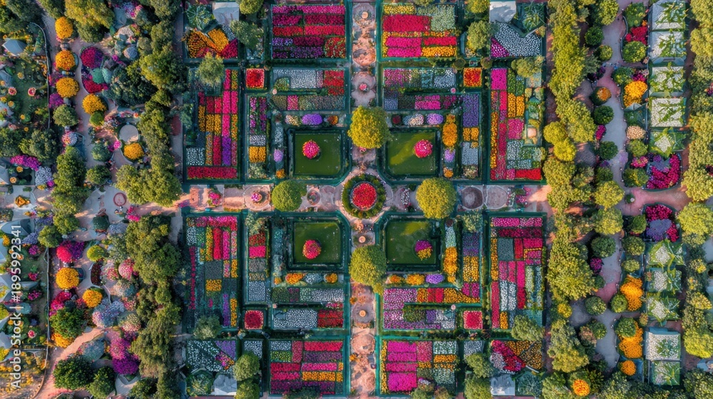 Fototapeta premium Aerial View of Colorful Formal Garden