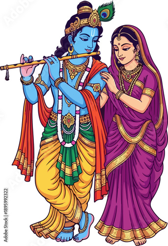 фотографія Radha Krishna Divine Harmony – Vibrant Vector Illustration