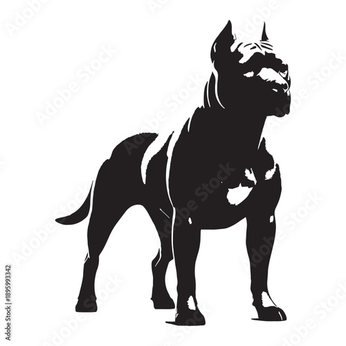  American Pit Bull Terrier dog vector silhouette design showing strength, loyalty, and courage, perfect for logo, t-shirt, poster, sticker, print, branding, pet shop graphics.