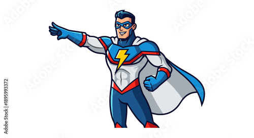 Cartoon Superhero Character with Cape and Mask.