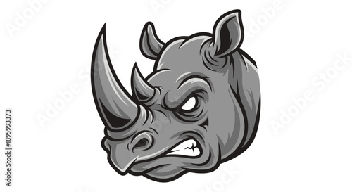 Black and White Rhinoceros Head Illustration.
