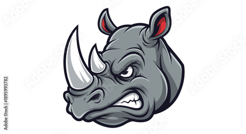 Cartoon Rhinoceros Head with Sharp Horns.