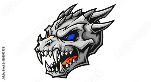 Gray Dragon Head with Sharp Teeth.