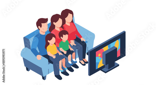 Family Watching Television Together on Sofa.