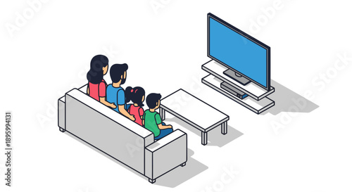 Family Watching Television Together on Sofa 1.