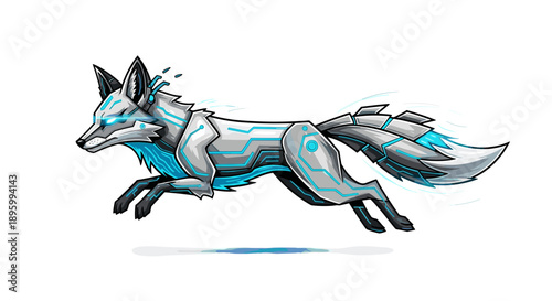 Futuristic Fox Robot Running Illustration.