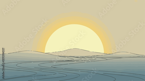 Sunset over water beach yellow blue