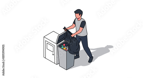 Man Emptying Trash into Dumpster.