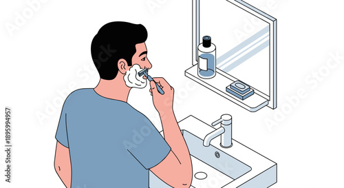 Man Shaving with Safety Razor.