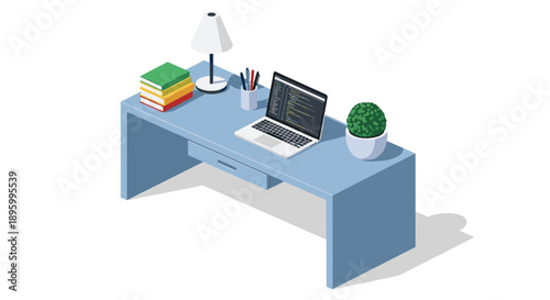 Modern Office Desk with Laptop and Accessories 1.