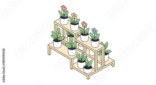 Multi Level Plant Shelf with Potted Plants.