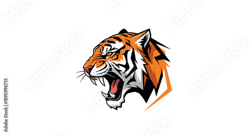 Vector Illustration of Tiger Head with Open Mouth.