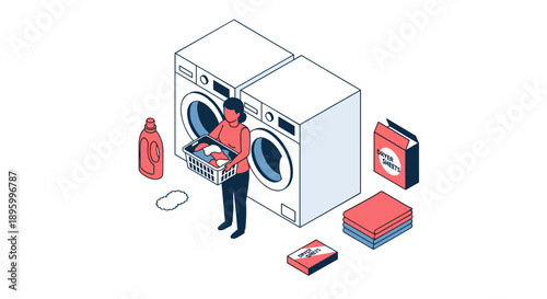 Woman Loading Laundry into Washing Machine.