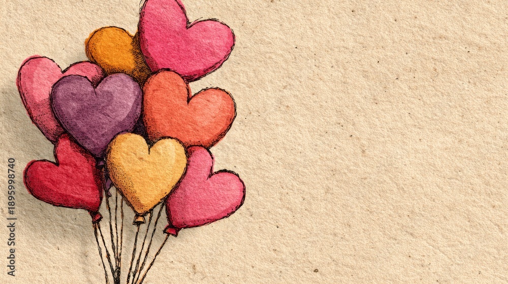 Obraz premium Vintage paper‑inspired retro wallpaper for Valentine's Day, also functioning as a greeting card template for weddings, Mother's Day, Women's Day, and Valentine's Day
