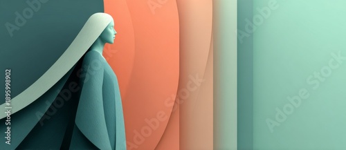 Papercut illustration of a beautiful woman's face surrounded by a flower and green leaf, with copy space, intended as a template for International Women's Day and positive mental health ideas,