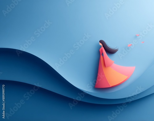 International Women’s Day poster featuring paper‑cut 3D woman silhouettes and a female face flyer celebrating feminism, independence, empowerment, and the day