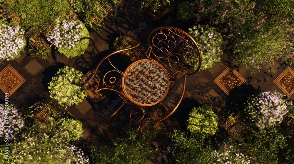 Fototapeta premium Ornate Metal Chair in a Lush Garden