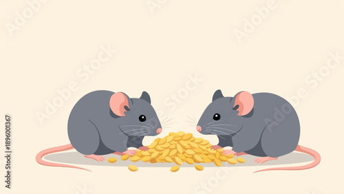Two cartoon mice sharing a pile of golden grains