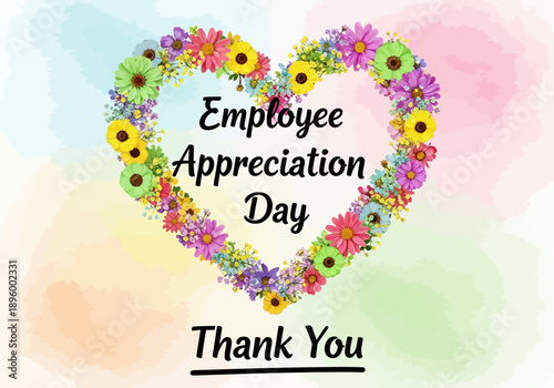 Employee appreciation day heart floral wreath thank you message
