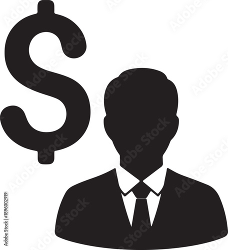 Businessman silhouette with dollar symbol representing salary and finance
