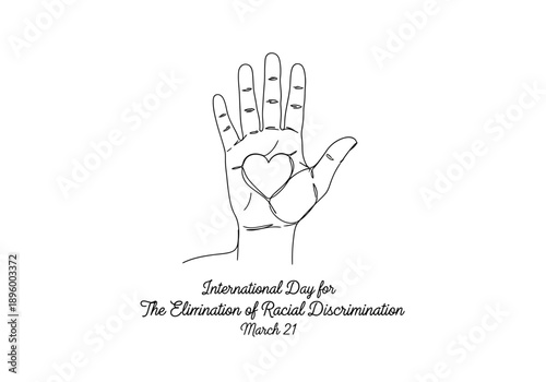 Line art hand with heart for international day for the elimination of racial discrimination