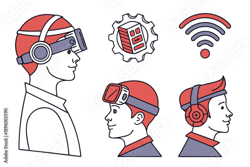 Exploring virtual reality technology isolated on transparent background, isolated on white background, Vector