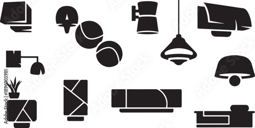 Modern home furniture and lighting minimalist icons set collection