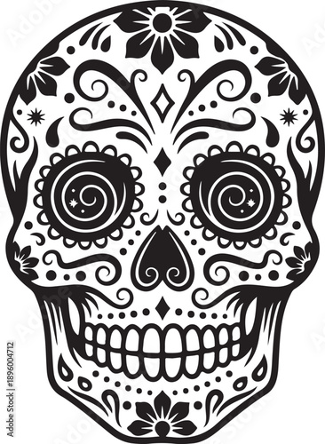 Sugar Skull Silhouette on White Background
