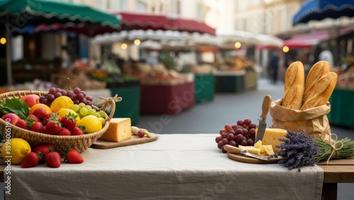 Fresh Market Produce and Cheese Display Outdoors