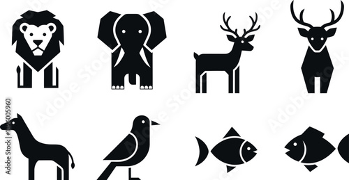 Collection of black silhouettes of various wild animals