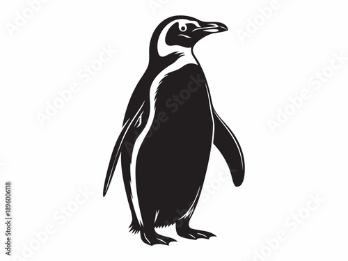 A striking black and white illustration of a majestic penguin