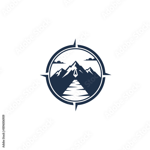 Mountain Landscape with Compass Rose Design