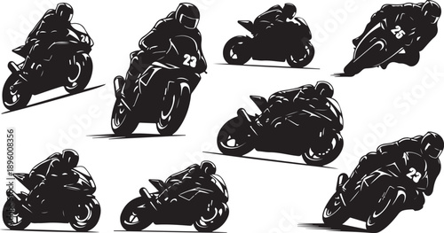 Motorcycle riders in various dynamic poses and movements illustration