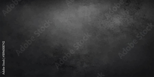 A dark grunge metal background features a dirty black textured surface with a rough vintage grey concrete pattern and an old paper frame design for a blank wallpaper backdrop