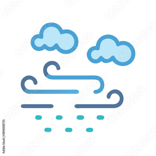 Stylized wind illustration with clouds and rain drops