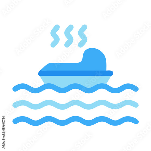 Stylized hot tub or spa icon on wavy water