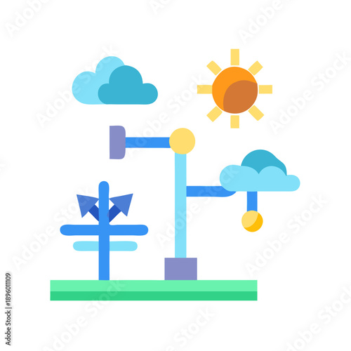 Weather station with sun and clouds flat design illustration