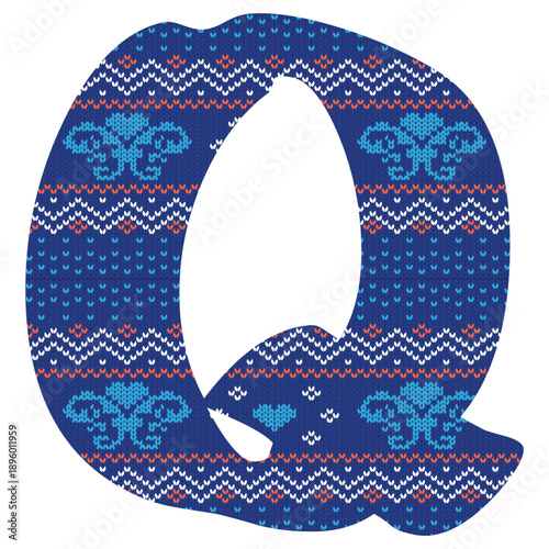 Yarn pattern letters in upper “Q” of English alphabet on white background