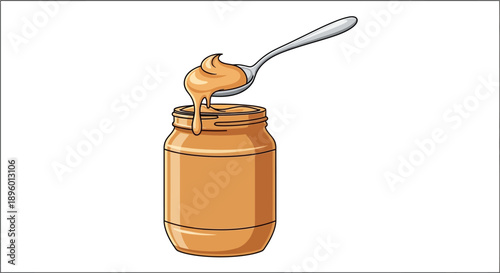 Peanut Butter Jar with Spoon Illustration – Creamy Nut Spread Food Icon