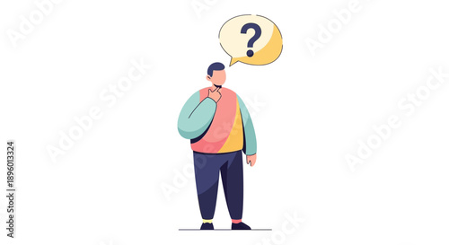 A person standing with a puzzled expression and a question mark above their head, indicating confusion or inquiry about their thoughts or situation