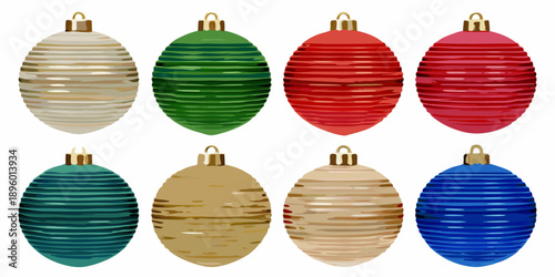 Assorted colorful christmas ornaments arranged in a grid pattern