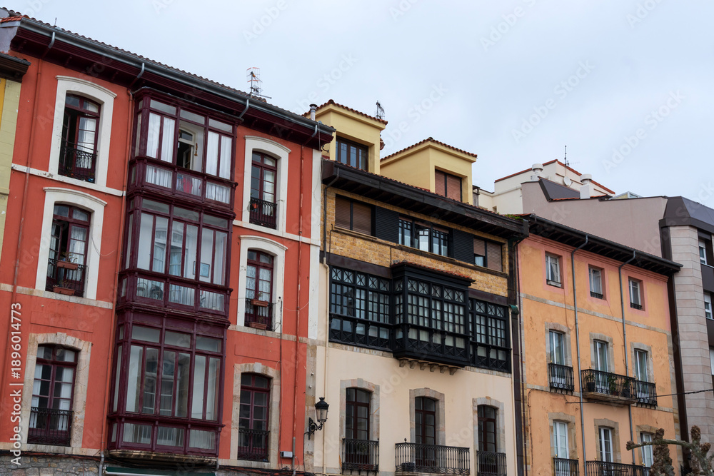 Fototapeta premium Old colourful buildings, Ribadesella, Asturias, Spain,