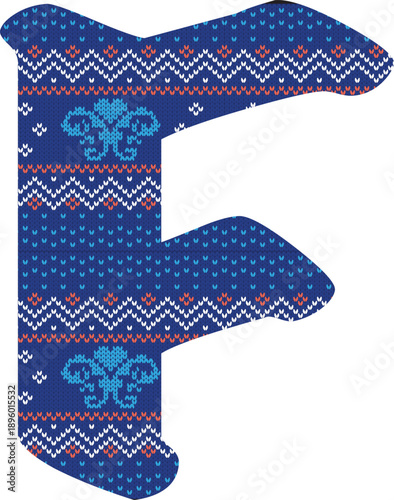 Yarn pattern letters in upper “F” of English alphabet on white background