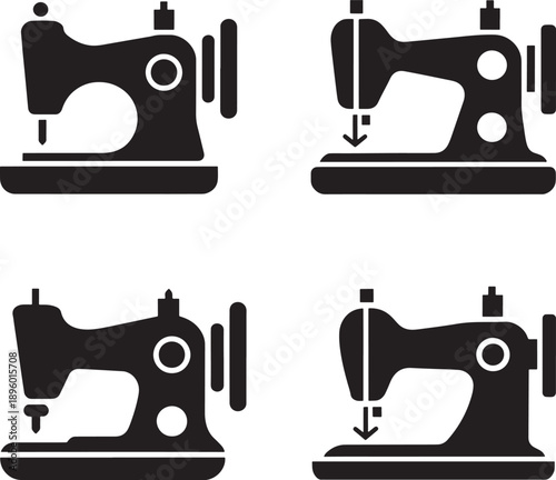 Collection of iconic sewing machine silhouettes illustrating different sewing states