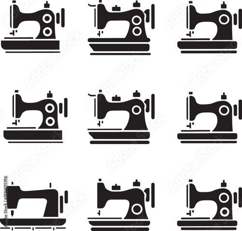 stylish Sewing Machine icon bundle set black vector silhouette art clean white screen