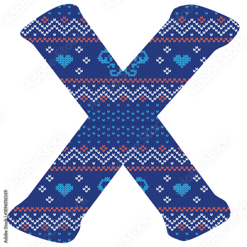 Yarn pattern letters in upper “X” of English alphabet on white background